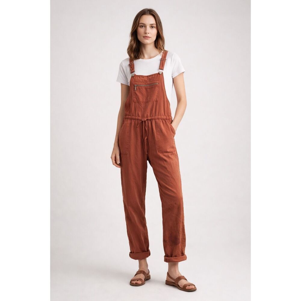 French Violet Rust Tencel Overalls Small Boho Jumpsuit